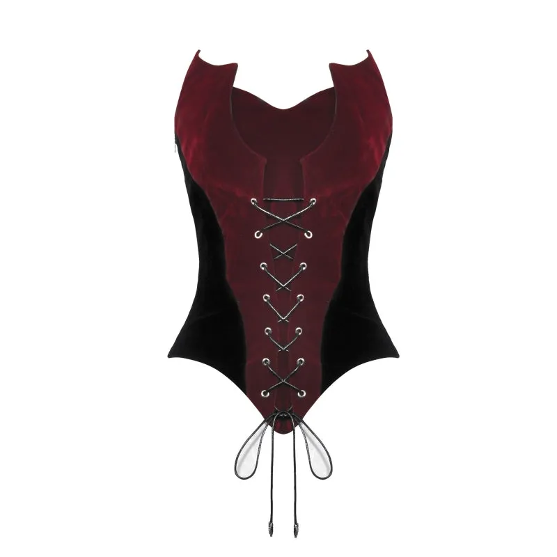 Red Gothic waist-cinching slimming camisole solid colour round neck short sleeve vest top for women