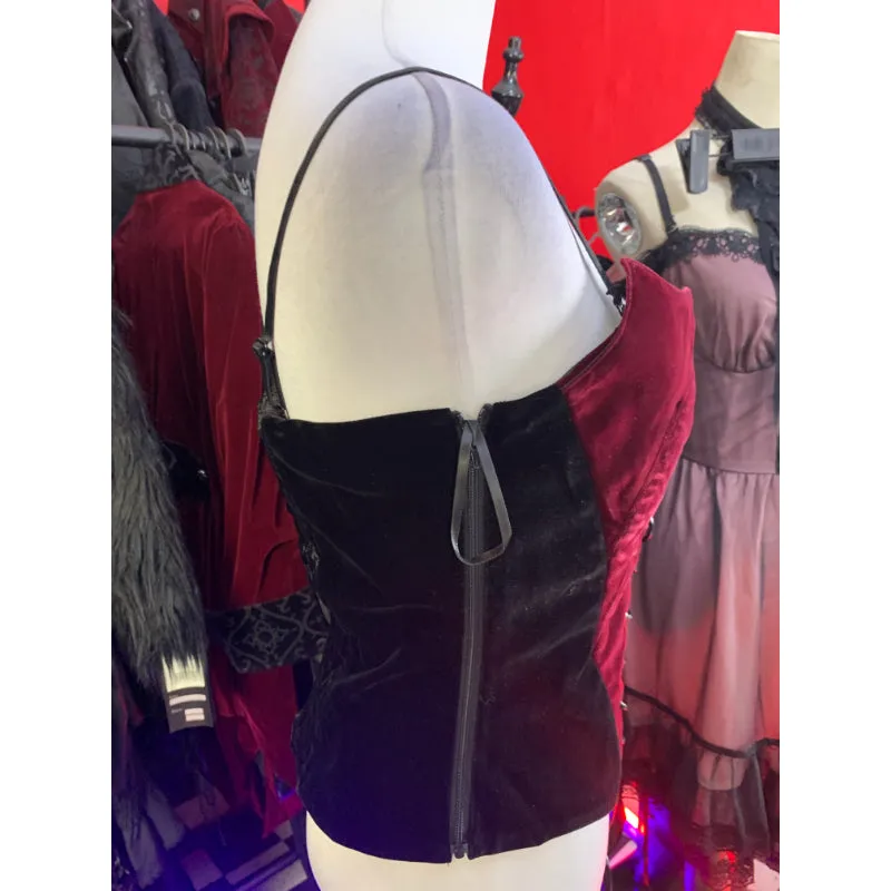 Red Gothic waist-cinching slimming camisole solid colour round neck short sleeve vest top for women
