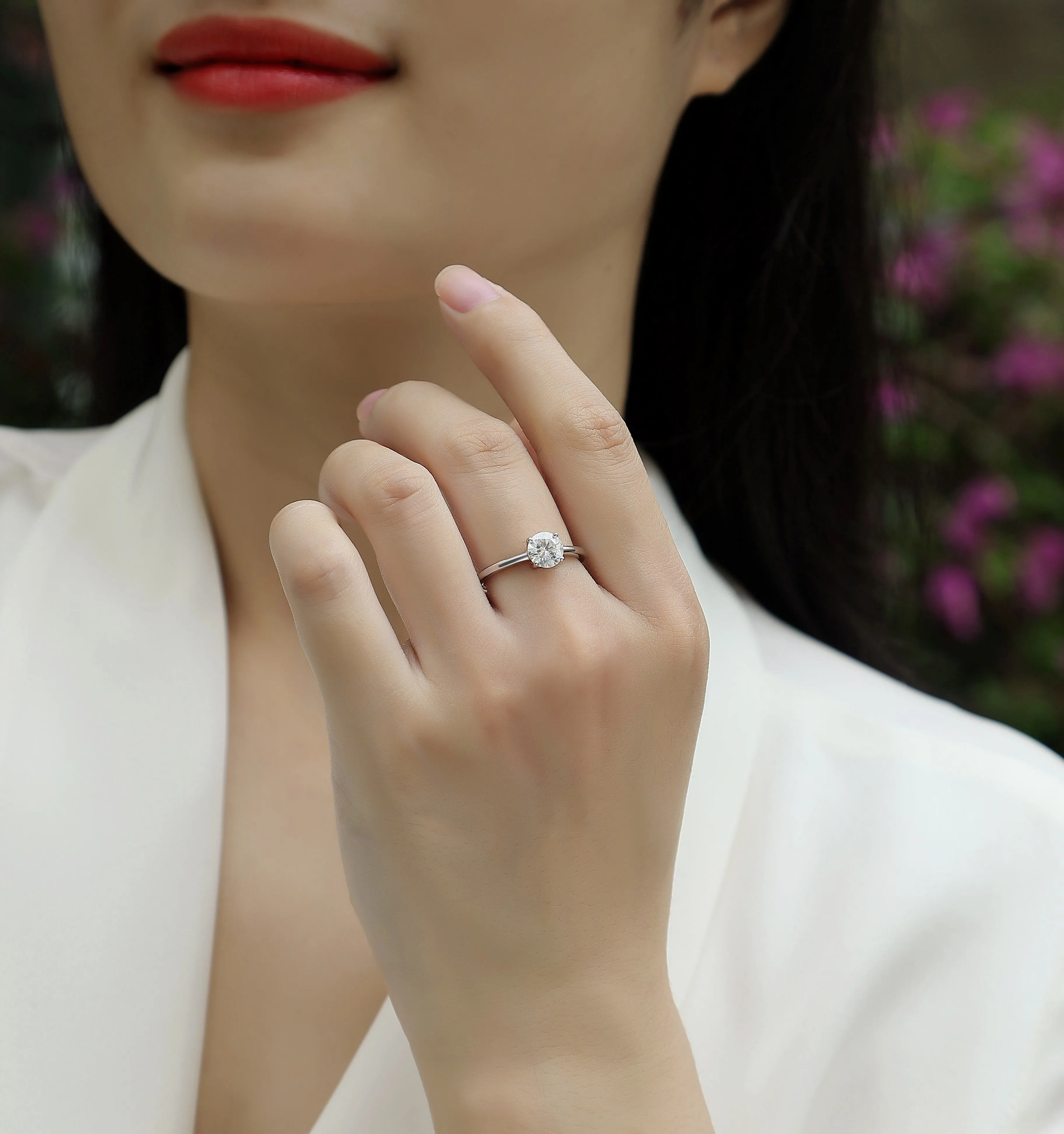 Love Words wedding ring set with heart-shaped moissanite in S925 silver platinum-plated, 1 carat stone in gift box