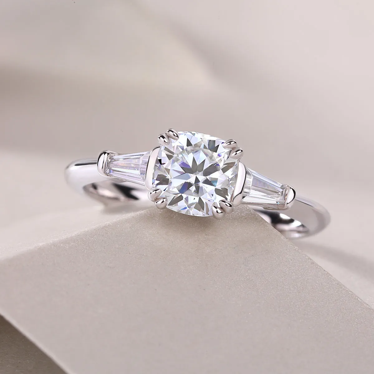 DESTINY moissanite wedding ring set with 6x6mm pillow cut, S925 silver, platinum plating, sizes 5-9, GRA certificate
