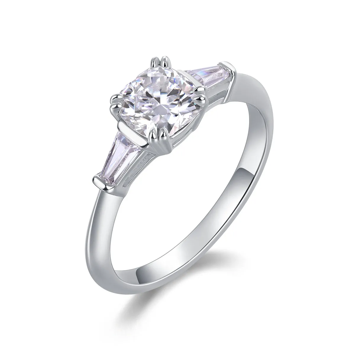 DESTINY moissanite wedding ring set with 6x6mm pillow cut, S925 silver, platinum plating, sizes 5-9, GRA certificate