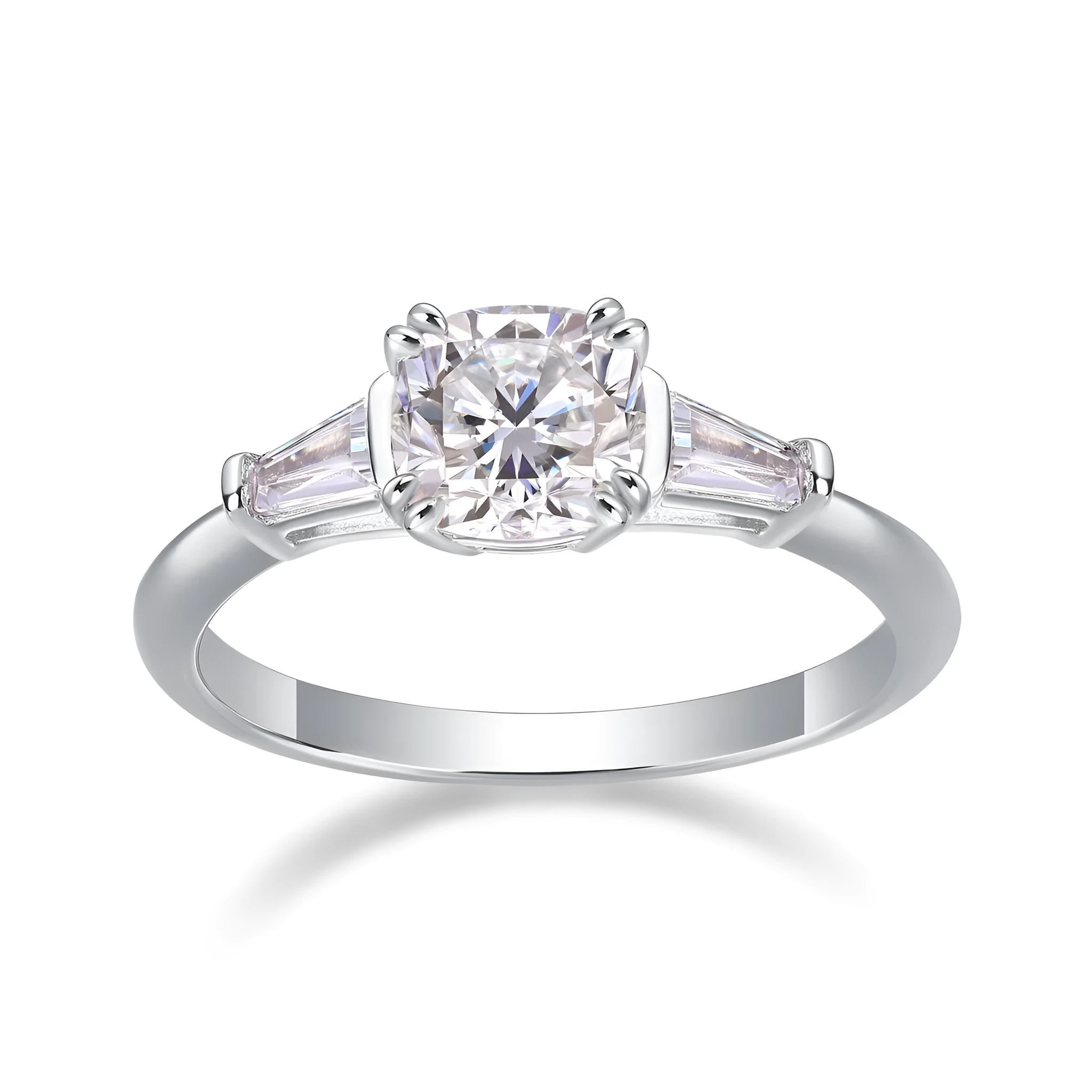 DESTINY moissanite wedding ring set with 6x6mm pillow cut, S925 silver, platinum plating, sizes 5-9, GRA certificate