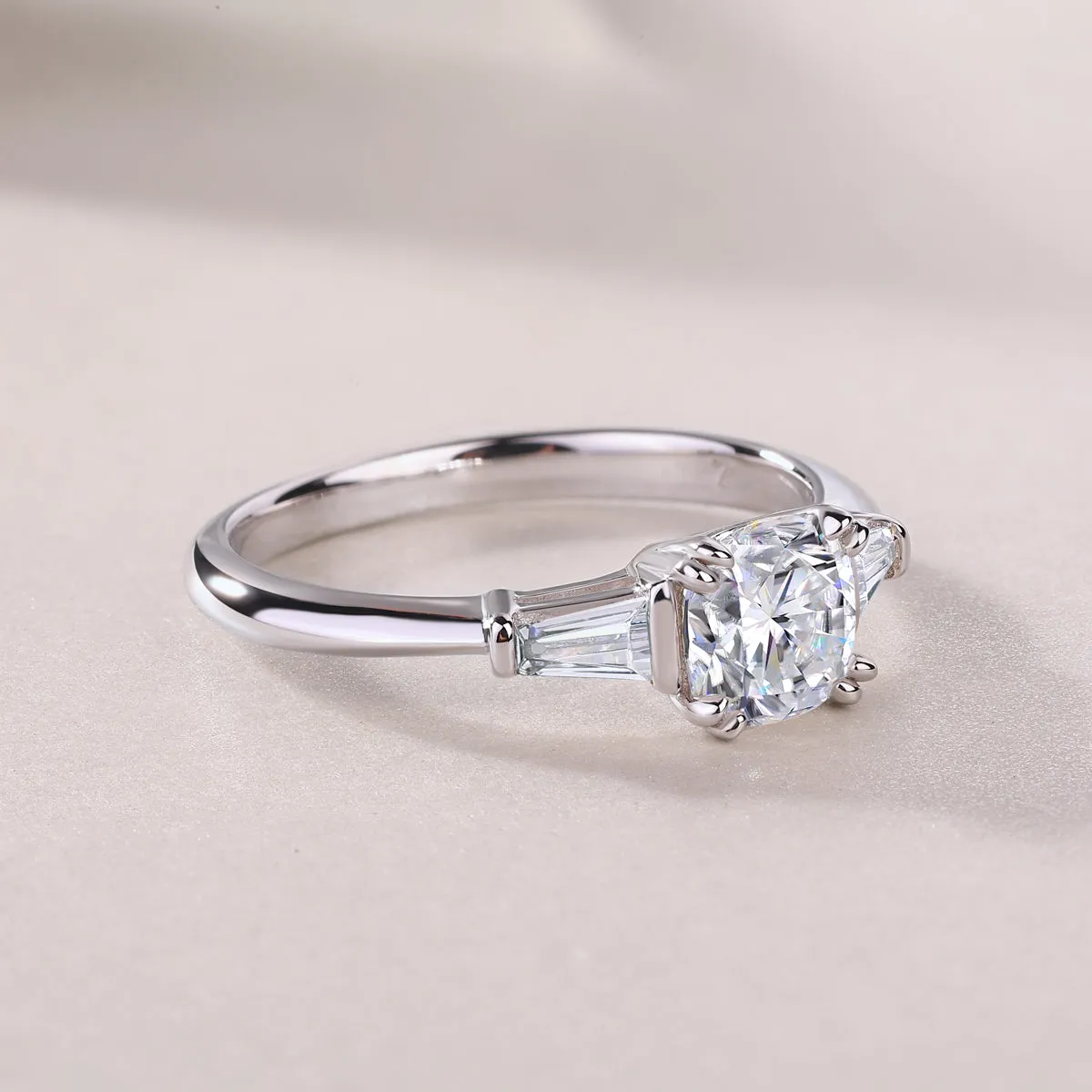 DESTINY moissanite wedding ring set with 6x6mm pillow cut, S925 silver, platinum plating, sizes 5-9, GRA certificate