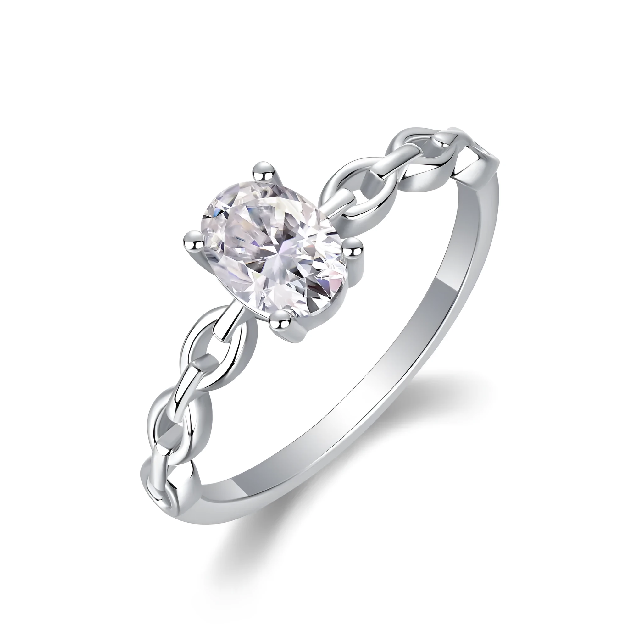 Rose moissanite wedding ring set with egg-shaped stone, S925 silver, platinum-plated, sizes 5-9, GRA certificate gift box