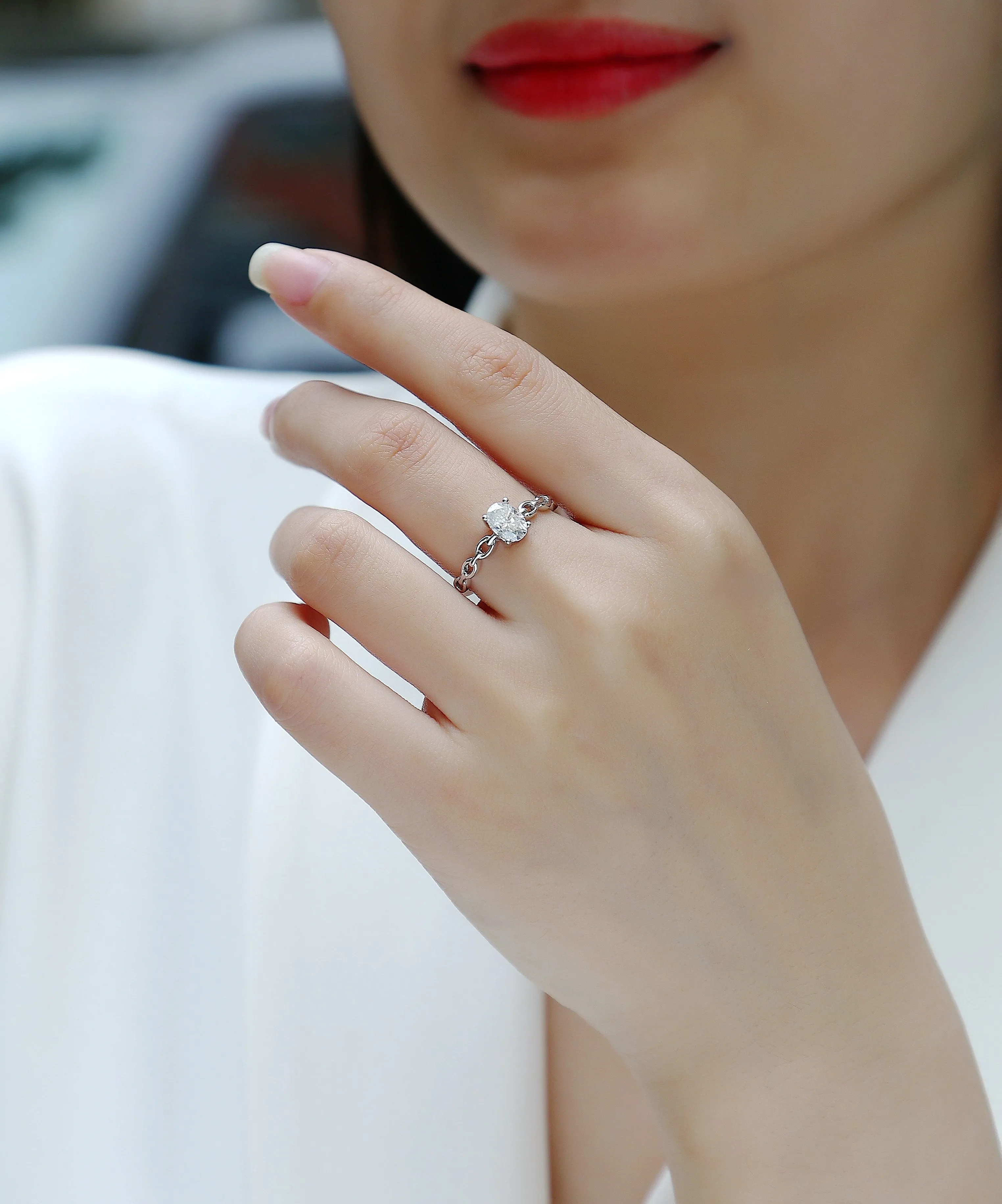 Rose moissanite wedding ring set with egg-shaped stone, S925 silver, platinum-plated, sizes 5-9, GRA certificate gift box