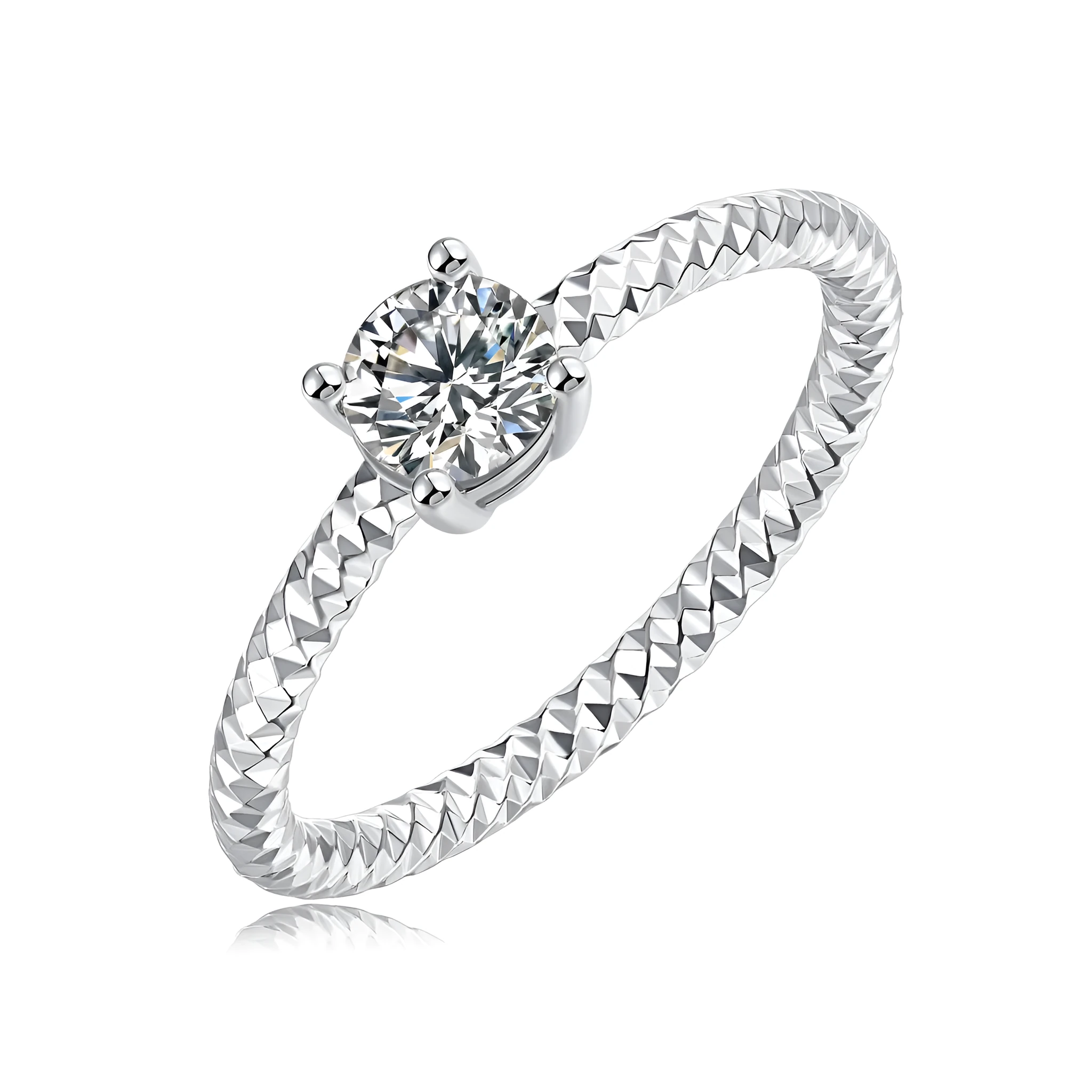 Moissanite wedding ring set with 0.5 carat stone, S925 silver, platinum plating, in gift box