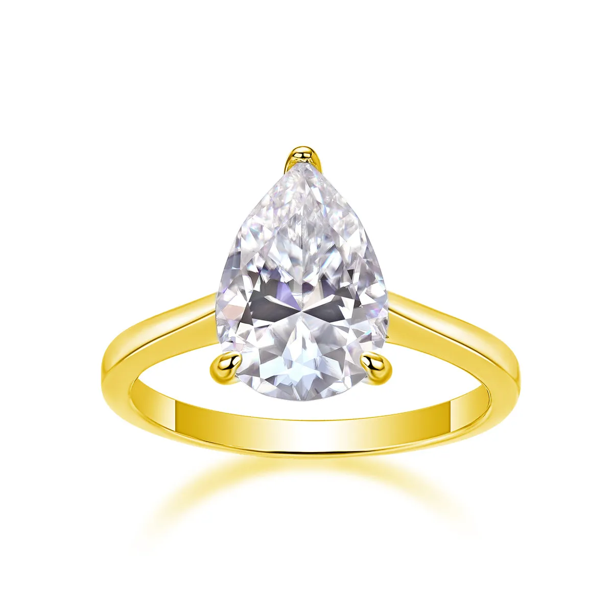 Heart-shaped pear-cut moissanite wedding ring set in S925 silver with platinum plating on white background
