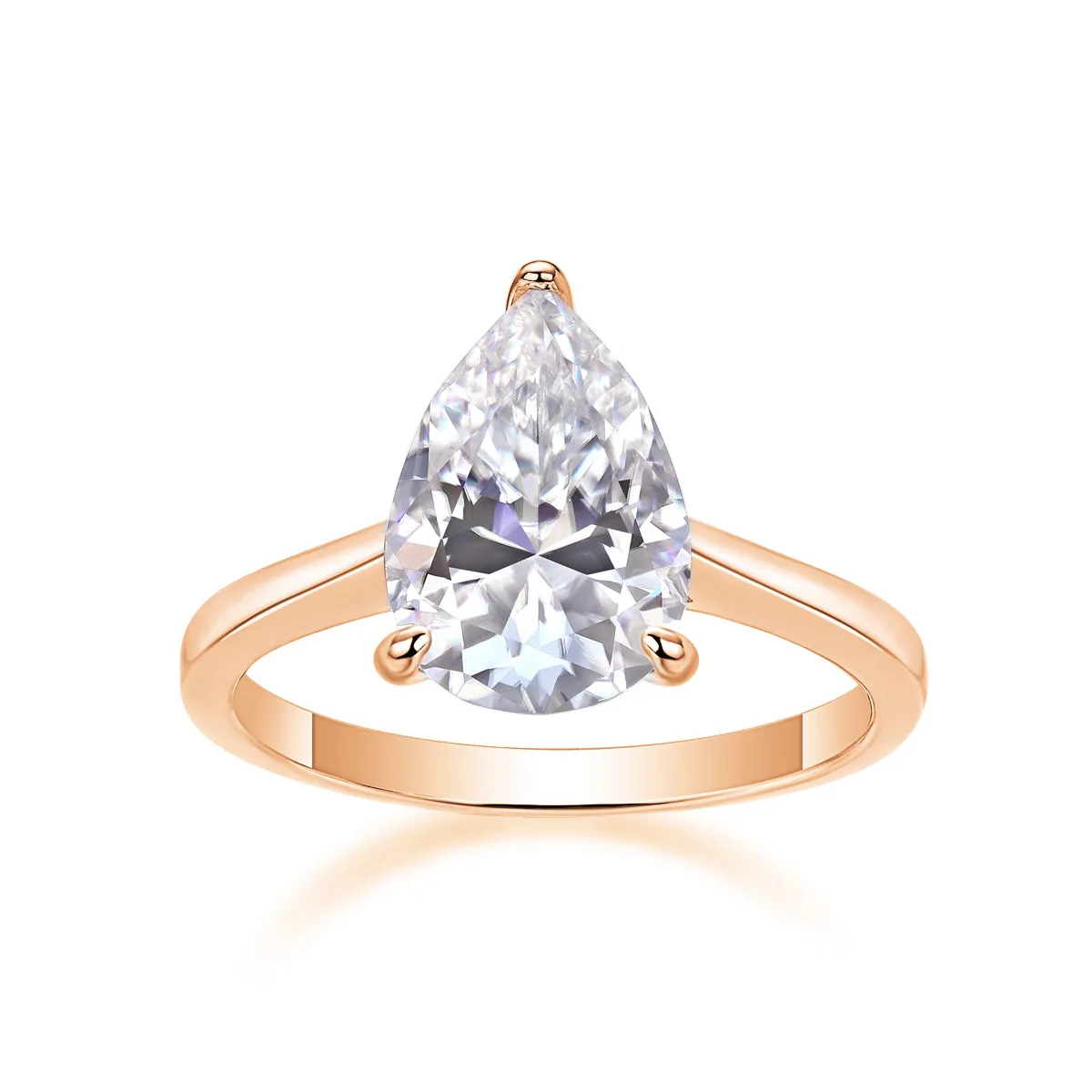 Heart-shaped pear-cut moissanite wedding ring set in S925 silver with platinum plating on white background