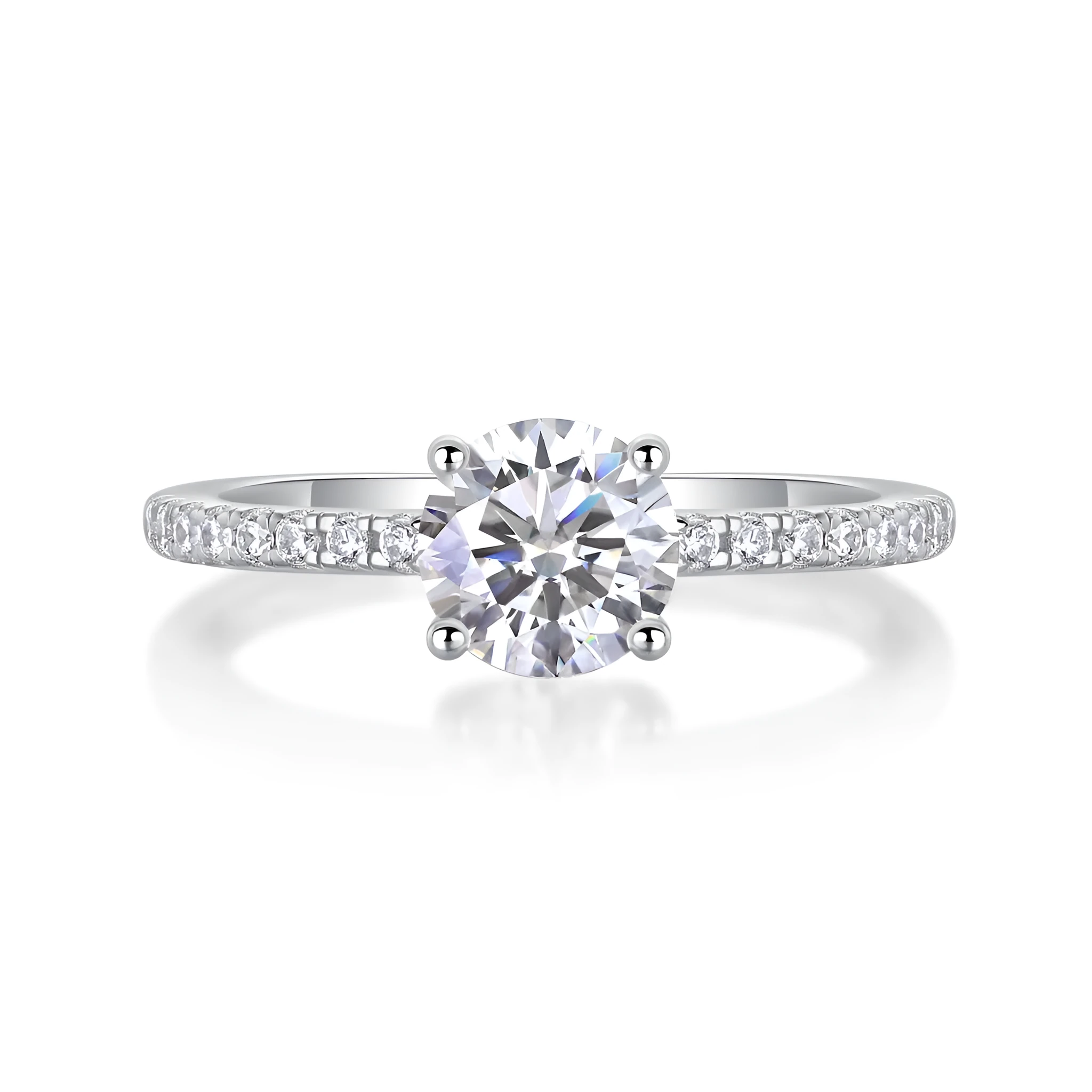 Moissanite wedding ring set with platinum-plated S925 silver, 1-10 carat stone, in gift box with GRA certificate
