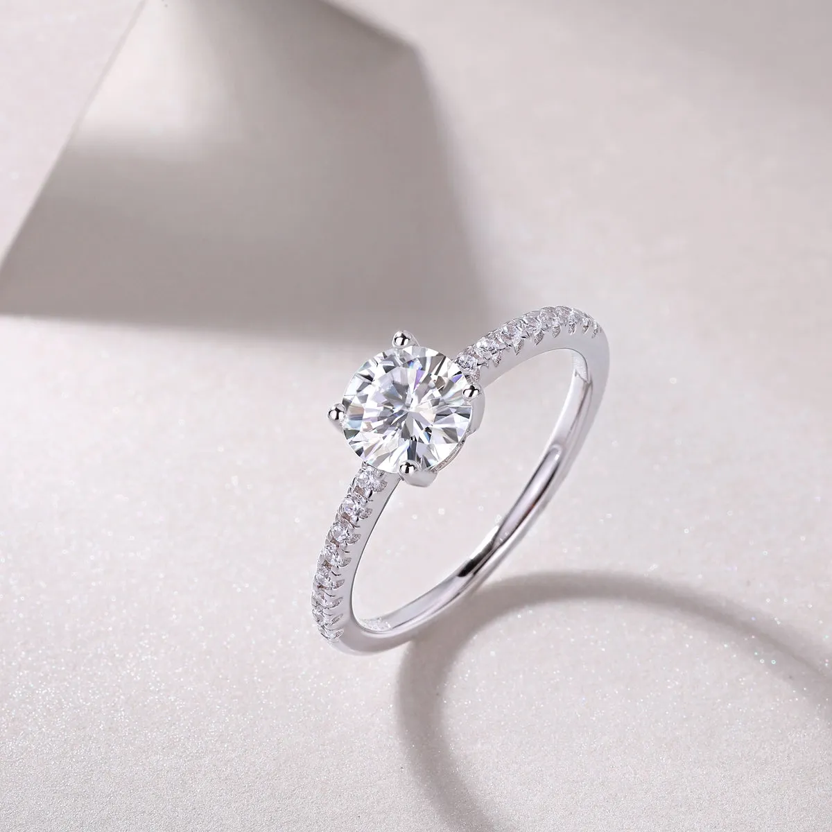 Moissanite wedding ring set with platinum-plated S925 silver, 1-10 carat stone, in gift box with GRA certificate