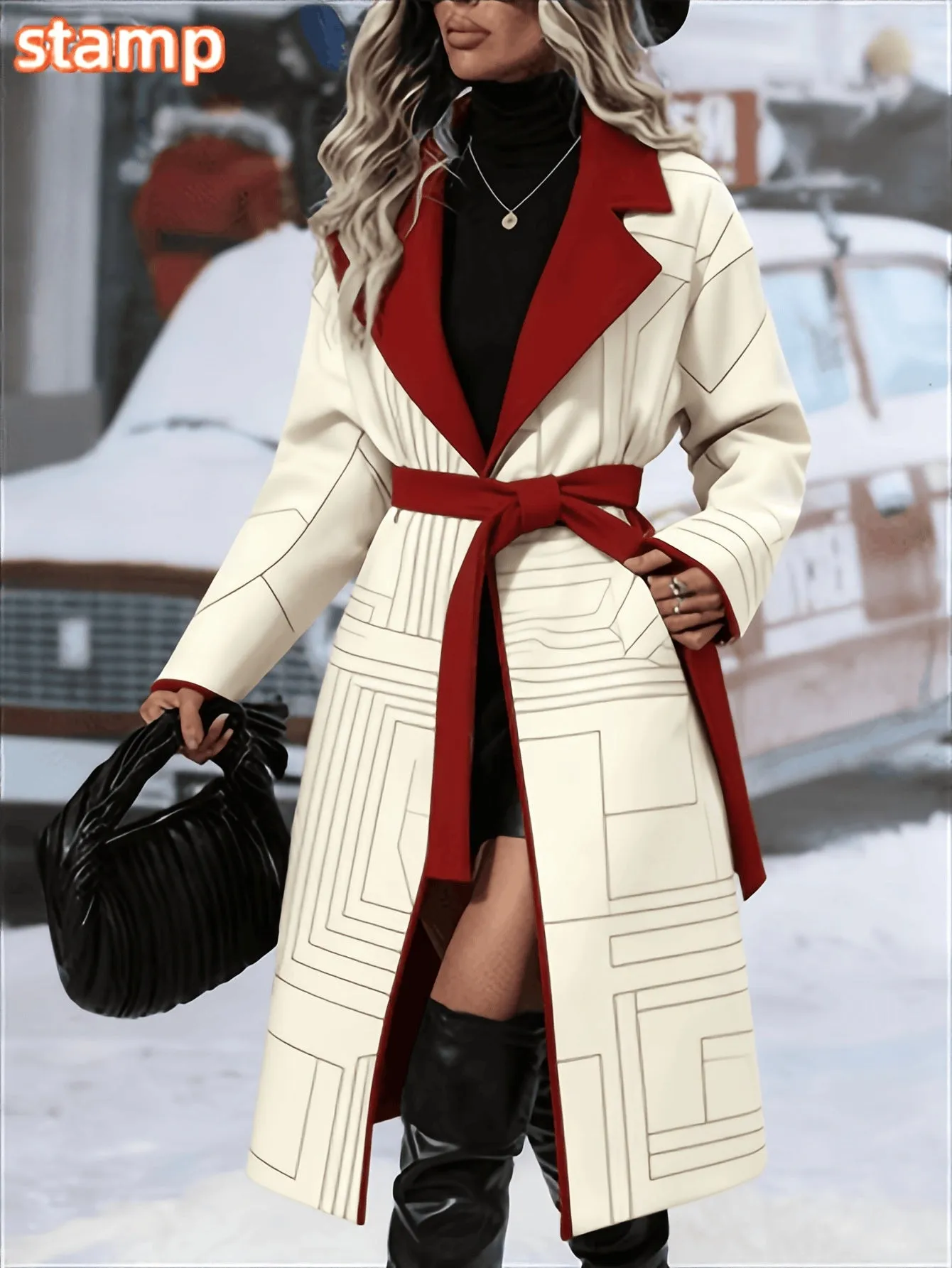 Women's fashionable casual long coat in red, multiple shades, sizes S to 2XL