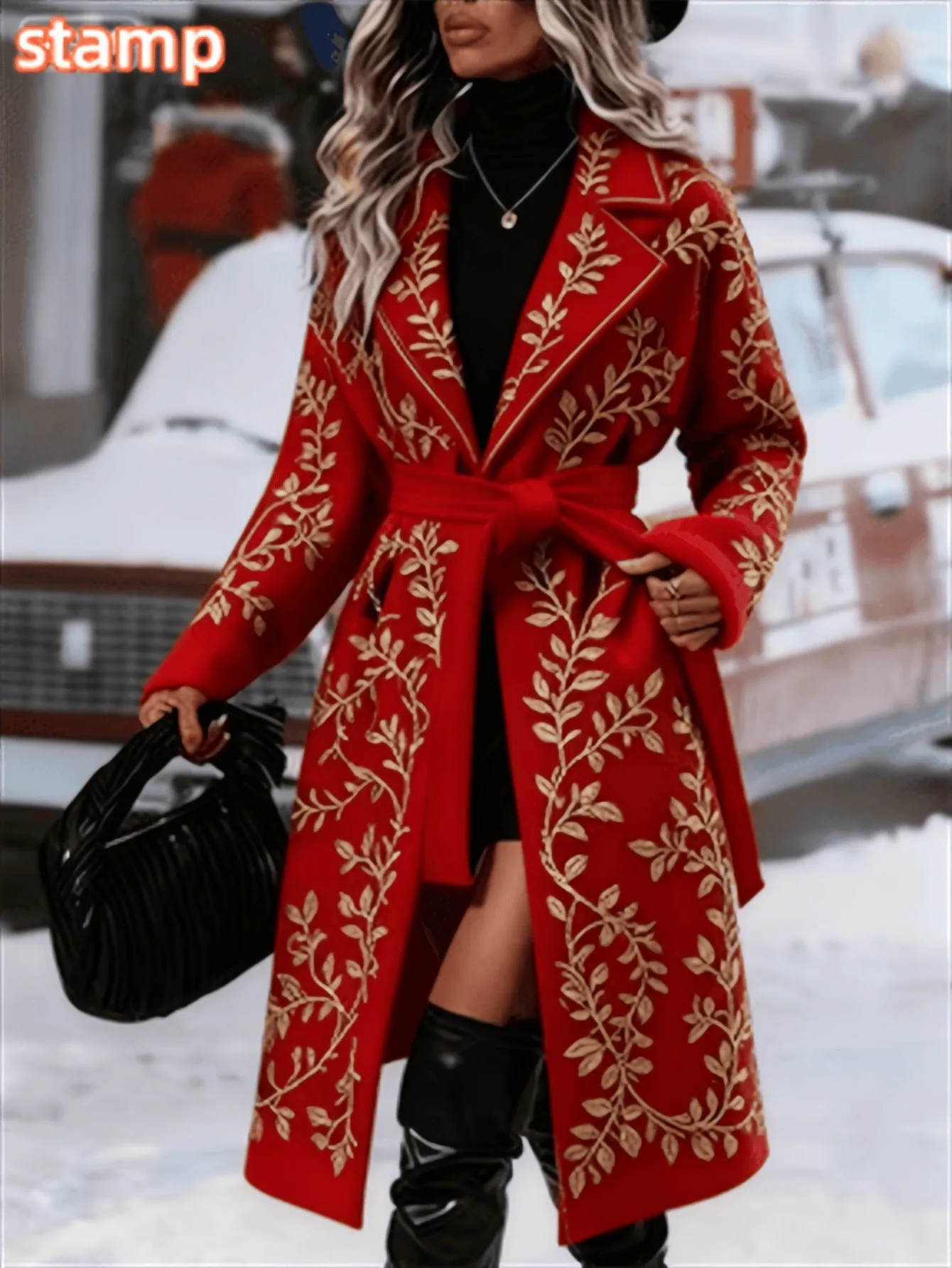 Women's fashionable casual long coat in red, multiple shades, sizes S to 2XL