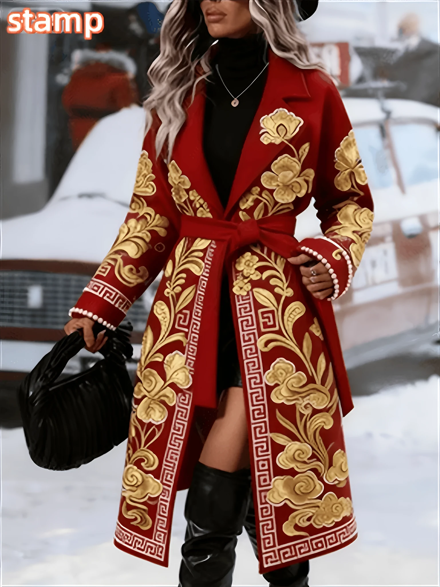Women's fashionable casual long coat in red, multiple shades, sizes S to 2XL