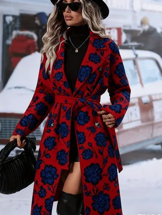 Women's fashionable casual long coat in red, multiple shades, sizes S to 2XL