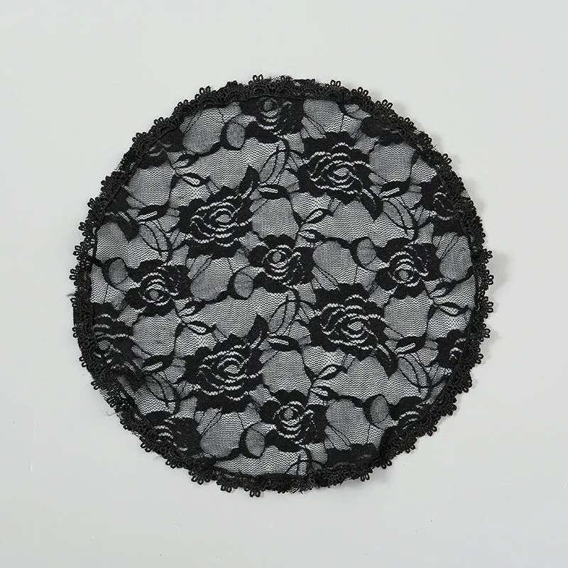 Round white wedding veil headpiece with floral design measuring 30cm in diameter