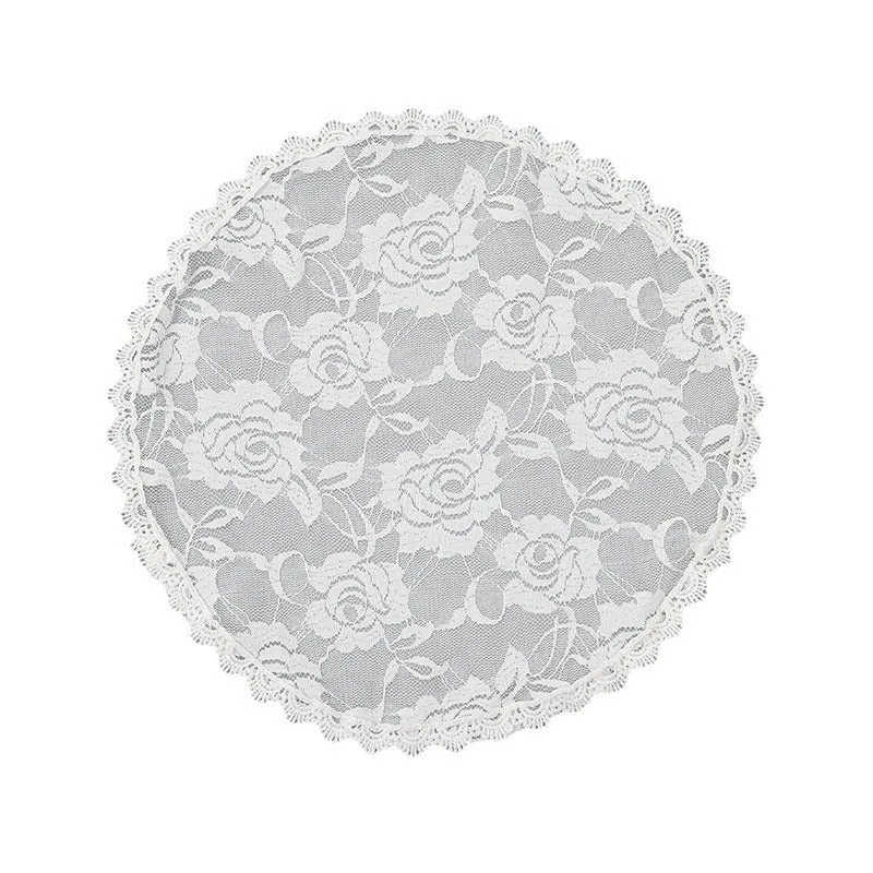 Round white wedding veil headpiece with floral design measuring 30cm in diameter