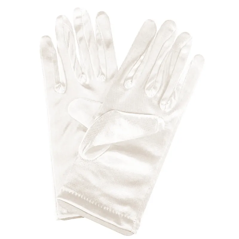 Short satin bridal wedding gloves with fingers for women in multiple colours including white and red