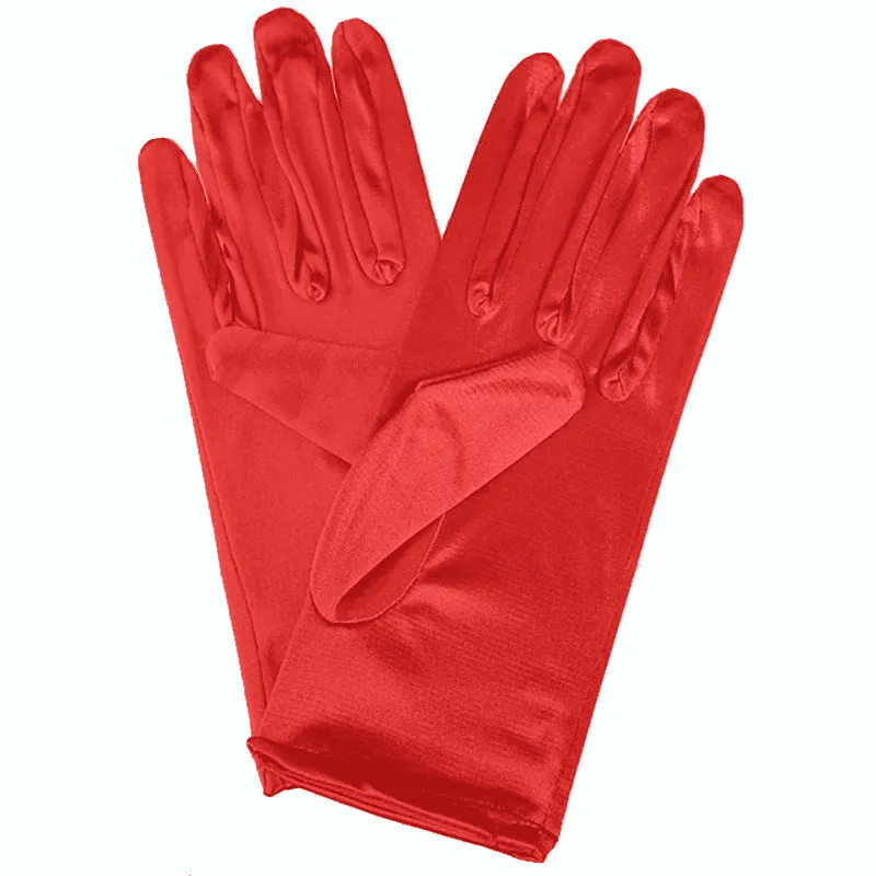 Short satin bridal wedding gloves with fingers for women in multiple colours including white and red