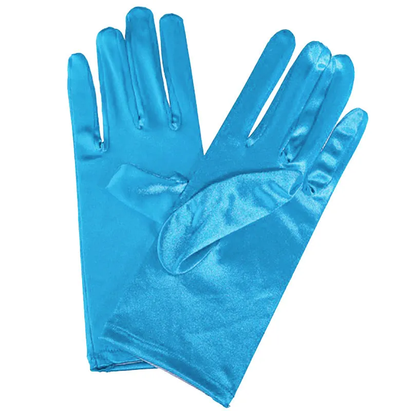 Short satin bridal wedding gloves with fingers for women in multiple colours including white and red
