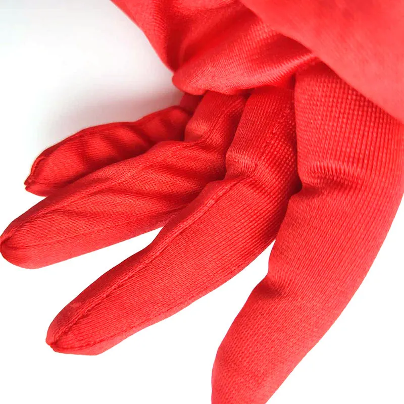 Short satin bridal wedding gloves with fingers for women in multiple colours including white and red