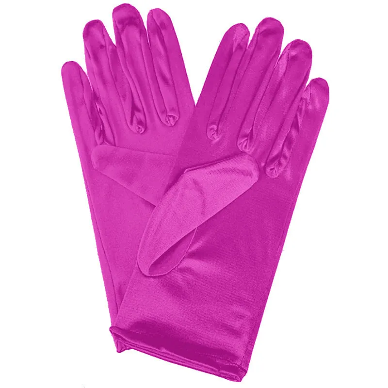 Short satin bridal wedding gloves with fingers for women in multiple colours including white and red