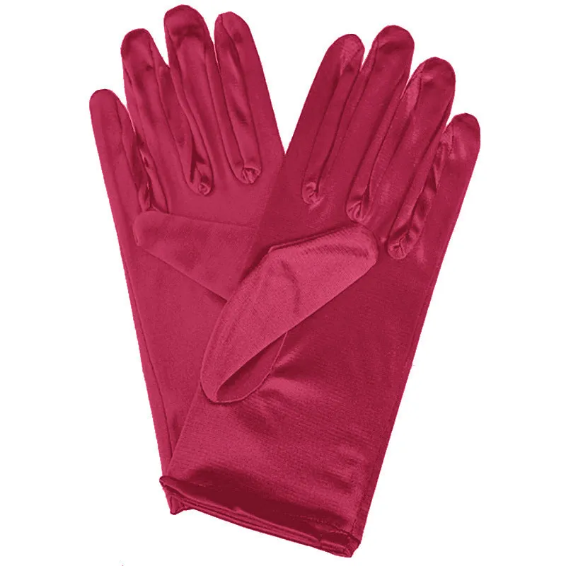 Short satin bridal wedding gloves with fingers for women in multiple colours including white and red