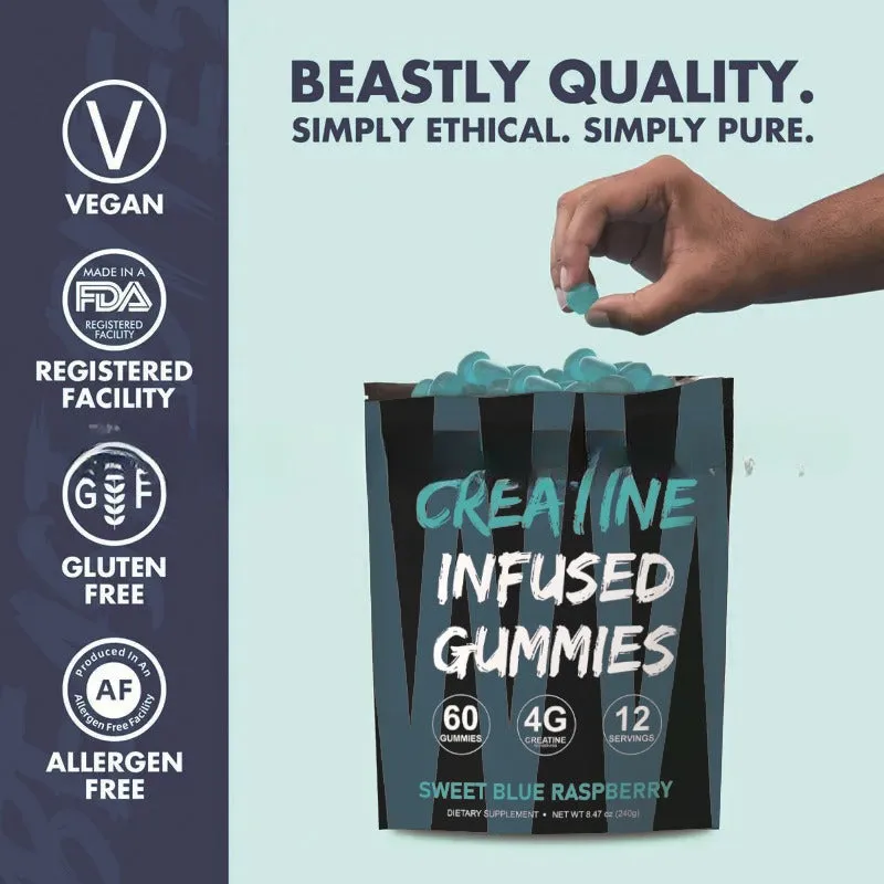 Box of creatine monohydrate nutritional supplement fitness gummies with 60 pieces