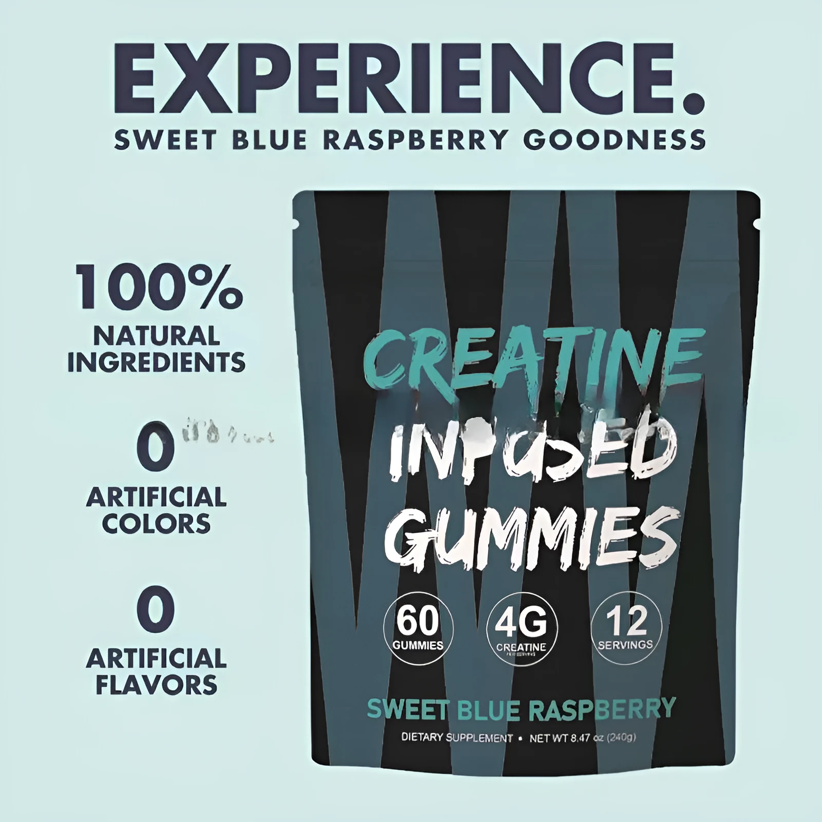 Box of creatine monohydrate nutritional supplement fitness gummies with 60 pieces