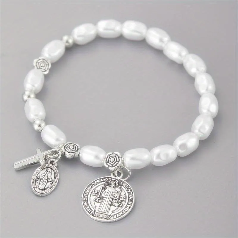 Silver electroplated metal beaded flower bracelet for women, retro style.