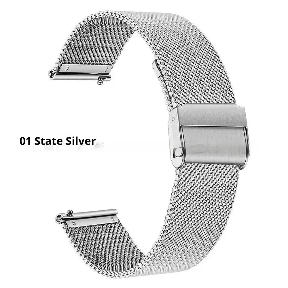 Stainless steel quick-release watch lugs in silver finish for mesh bands