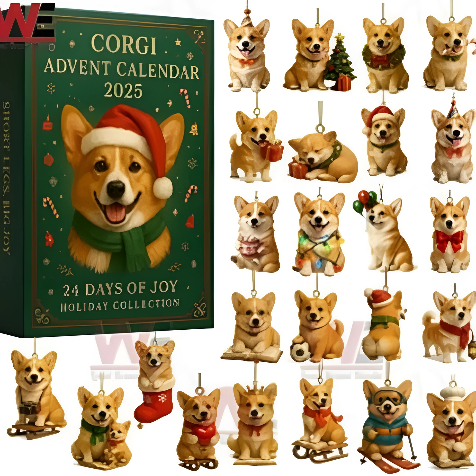 Acrylic hanging calendar with Corgi Christmas Hat design, 26x18x3cm