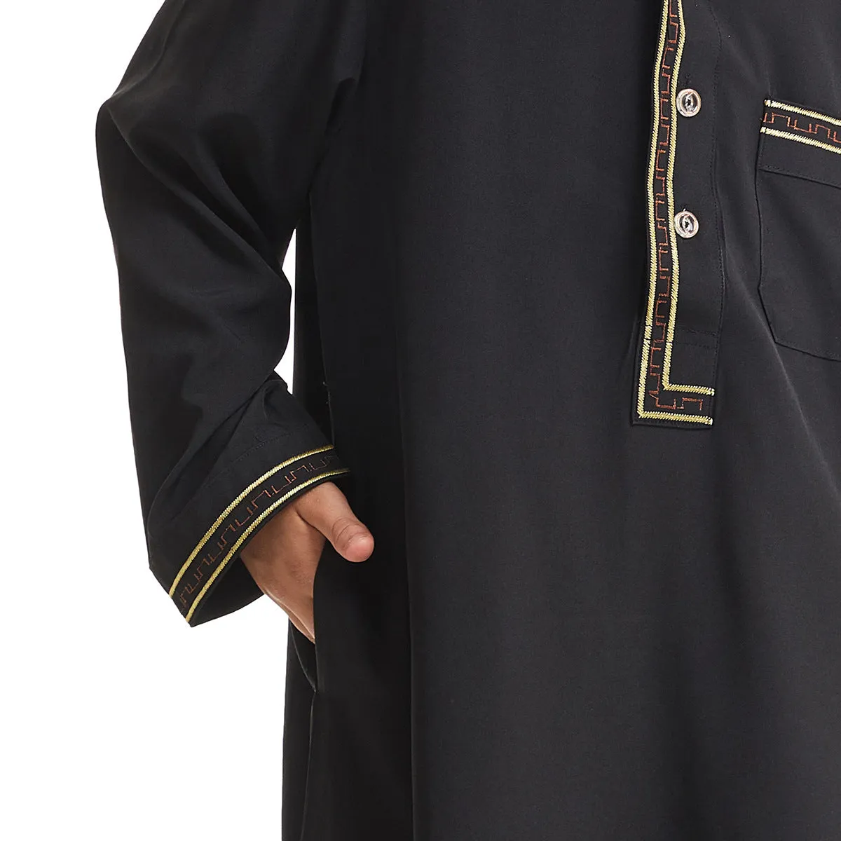 Middle East boy robe stand collar button long shirt solid colour white black beige camel for heights 110cm to 160cm
