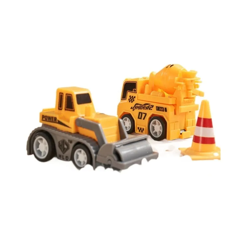 Rail car toy plastic track set with sliding cars and two electric vehicles in multiple colour options
