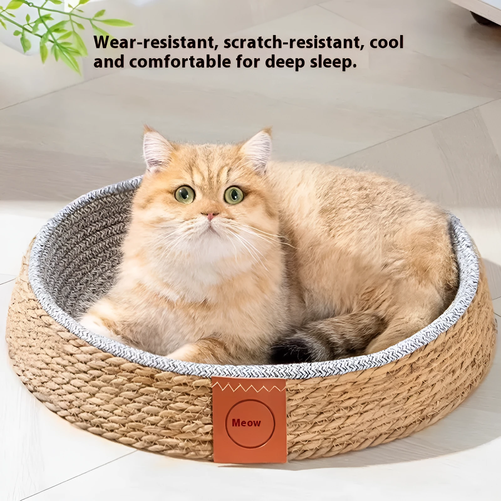 A woven rattan cat nest pet bed, shown in an open cage design suitable for small to extra large cats.