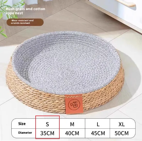 A woven rattan cat nest pet bed, shown in an open cage design suitable for small to extra large cats.