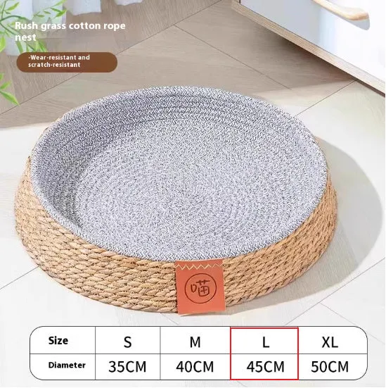 A woven rattan cat nest pet bed, shown in an open cage design suitable for small to extra large cats.