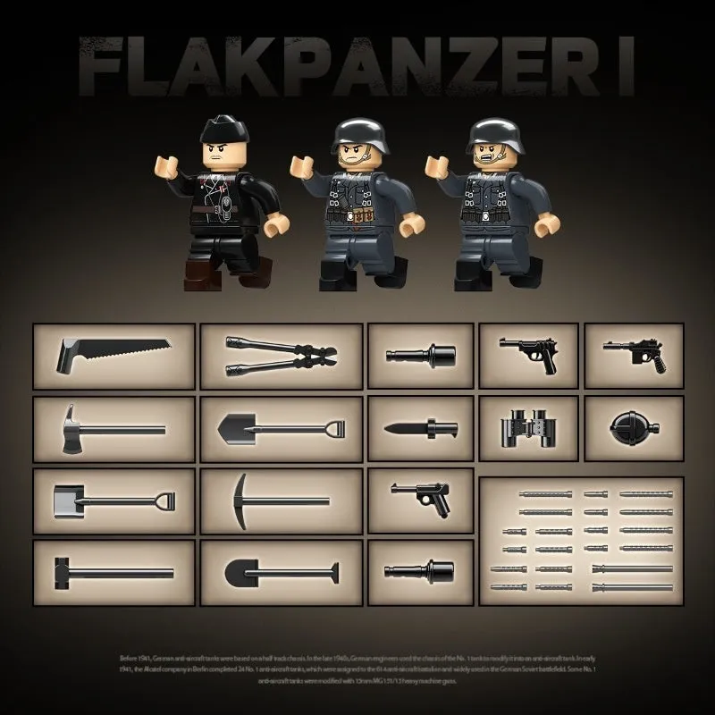 German No1 anti-aircraft tank building blocks, small particle plastic bricks, 100299 German style, for ages 7-14