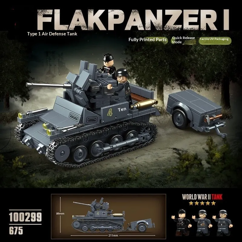 German No1 anti-aircraft tank building blocks, small particle plastic bricks, 100299 German style, for ages 7-14