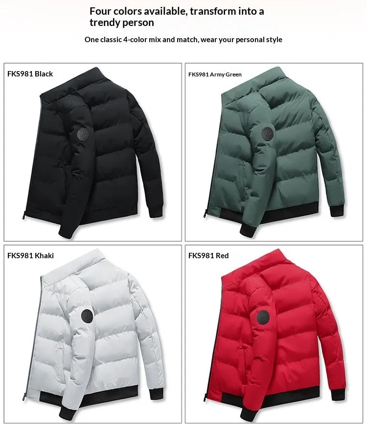 Thick cotton-padded jacket for men in black, cardigan style, loose fit, polyester fabric, sizes M-5XL
