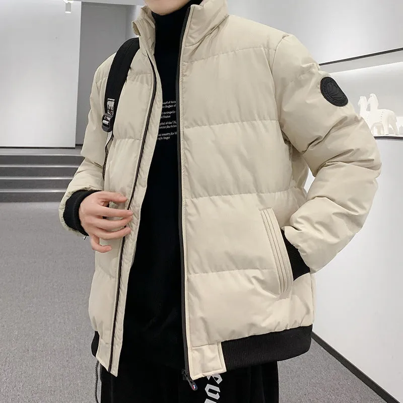 Thick cotton-padded jacket for men in black, cardigan style, loose fit, polyester fabric, sizes M-5XL