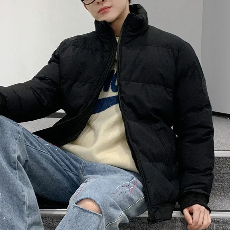 Thick cotton-padded jacket for men in black, cardigan style, loose fit, polyester fabric, sizes M-5XL
