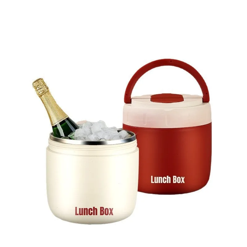 304 Stainless Steel Insulated Lunch Box 1.3L round shape in Beige with lid and insulated bag