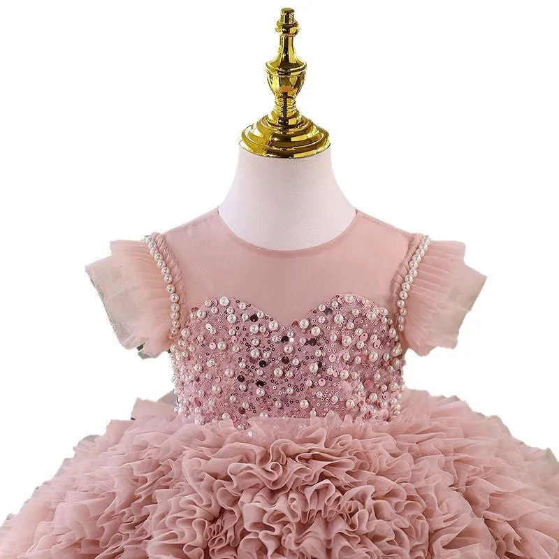 Girls summer princess pettiskirt in bean pink with layered tutu skirt for weddings and parties