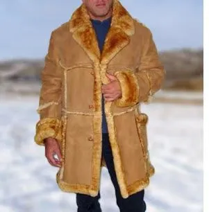 Men's yellow plush-lined winter coat with slim fit and long sleeves – polyester outer