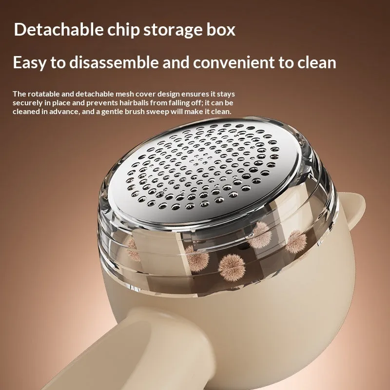 Small cat portable rechargeable hair remover in cream colour for removing lint and pet hair from clothes