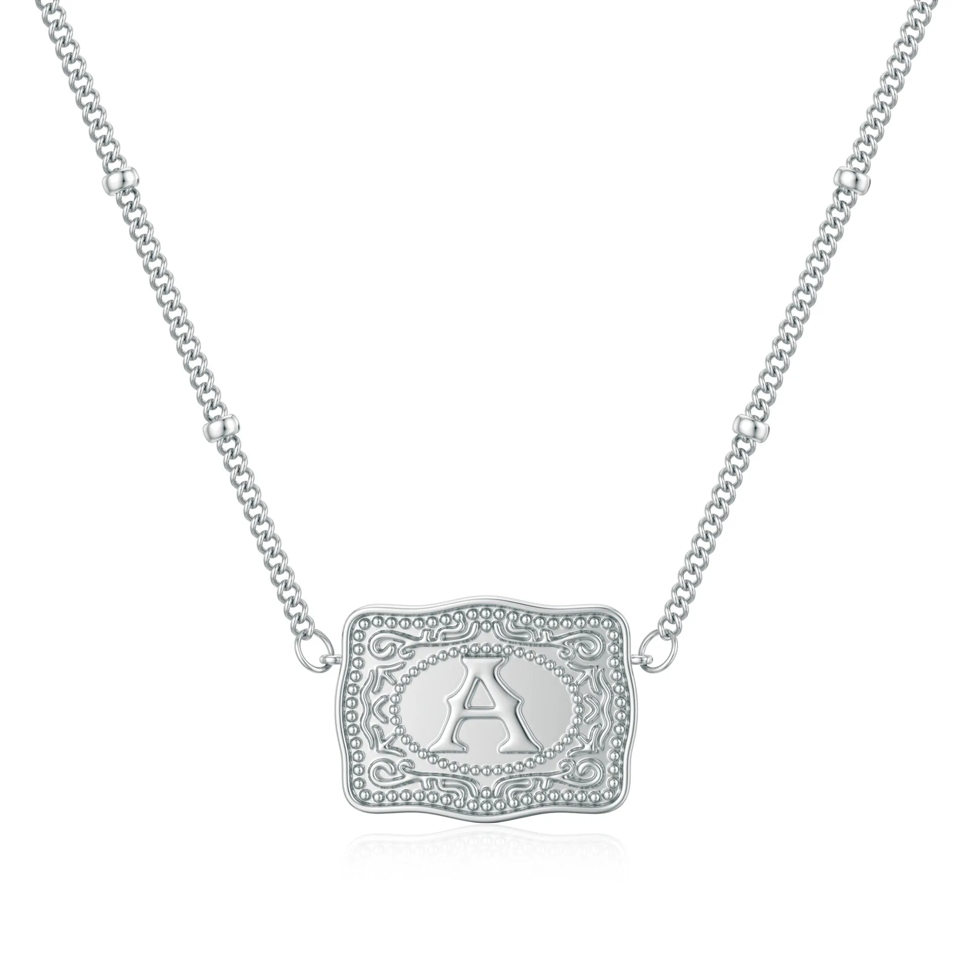Copper electroplated gold tone necklace with a capital letter 'A' charm pendant on a chain.