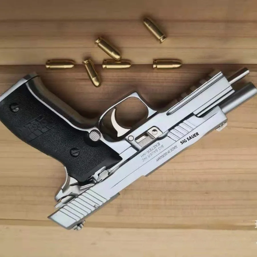Alloy Empire Sigsauer P226 model toy gun in black metal finish on display stand