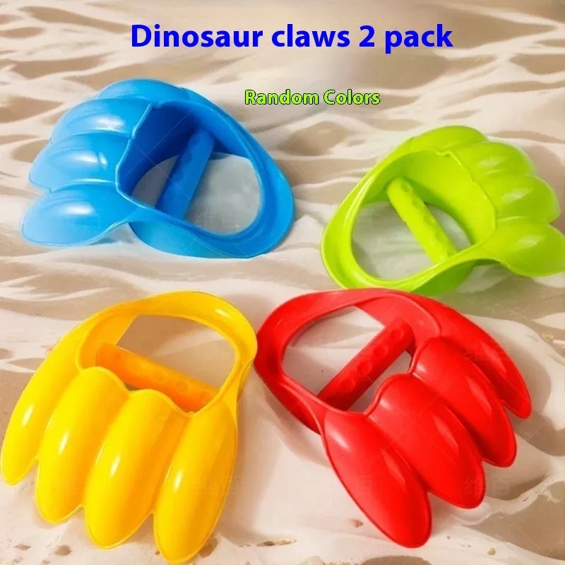 Two plastic sand digging shovels for children aged 4-6 years, set on a sandy surface near blue water.
