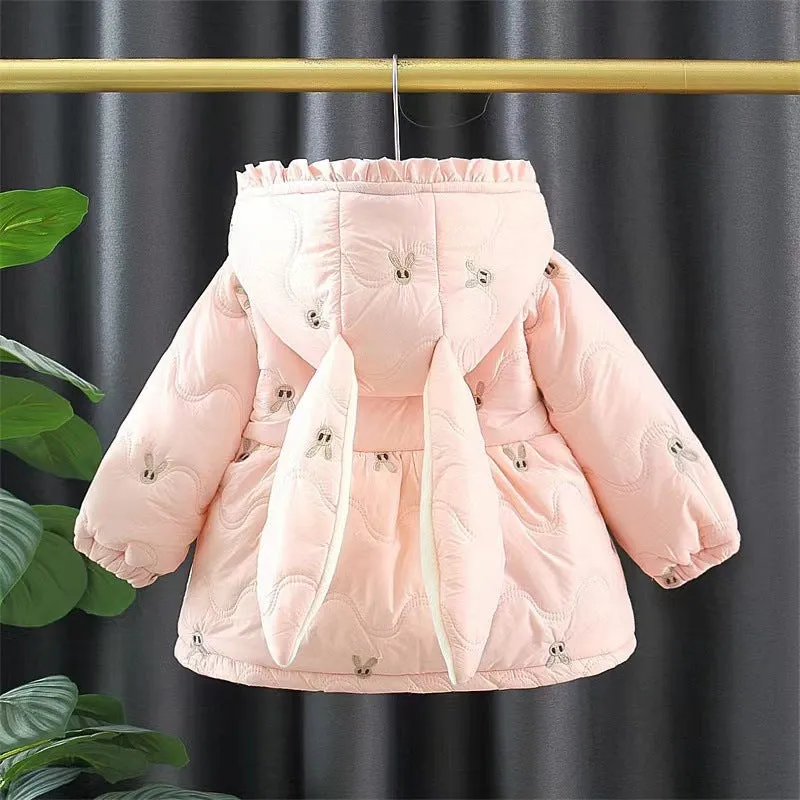 Girls thickened polyester padded winter coat zip-up pink cartoon Korean style for heights 73-100cm