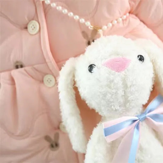 Girls thickened polyester padded winter coat zip-up pink cartoon Korean style for heights 73-100cm